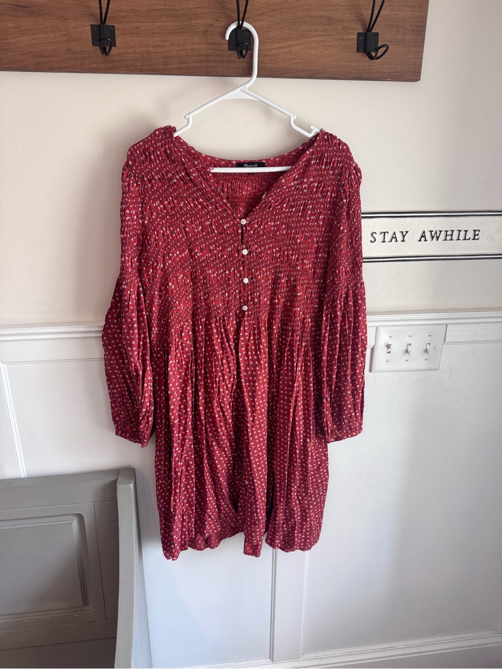 Madewell Burgundy Dot Button-Front Tunic